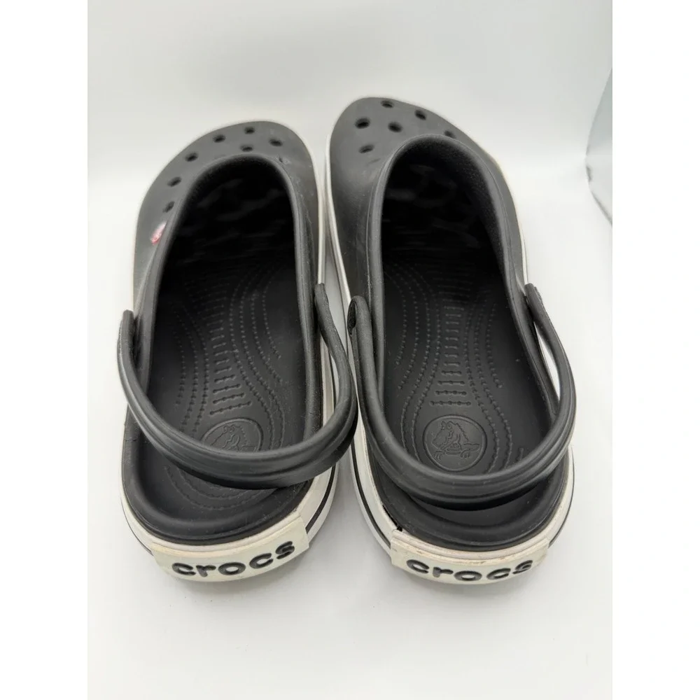 Crocs Crocband Clogs Sandals Men's Size 11  Black/White Retro Racing Stripe Logo